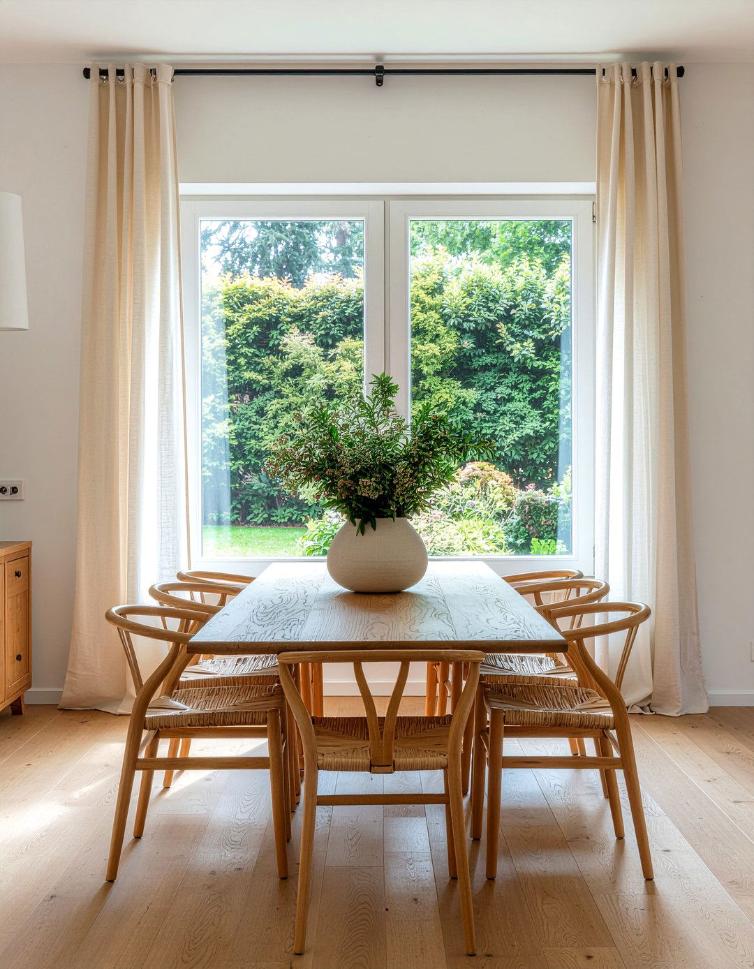 Linen window curtains - 30 countryside dining room ideas