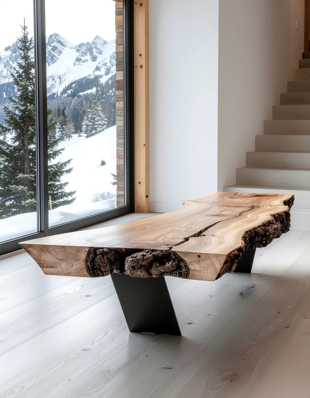 Live Edge Wood Bench - 30 living room mountain furniture ideas