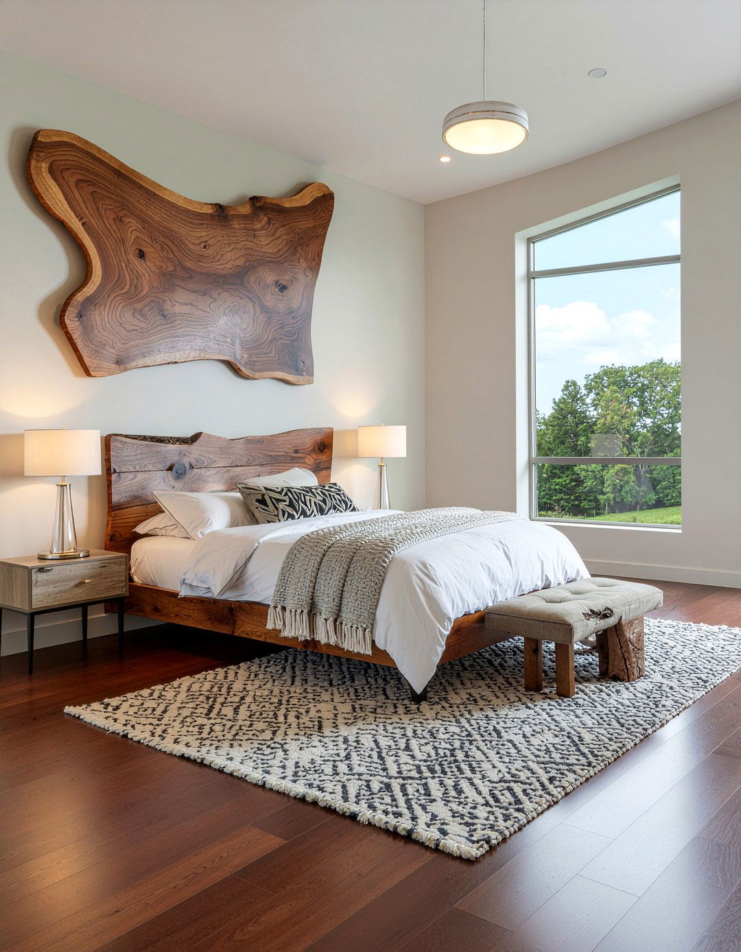 Live Edge Wood - 30 bedroom floating headboard ideas