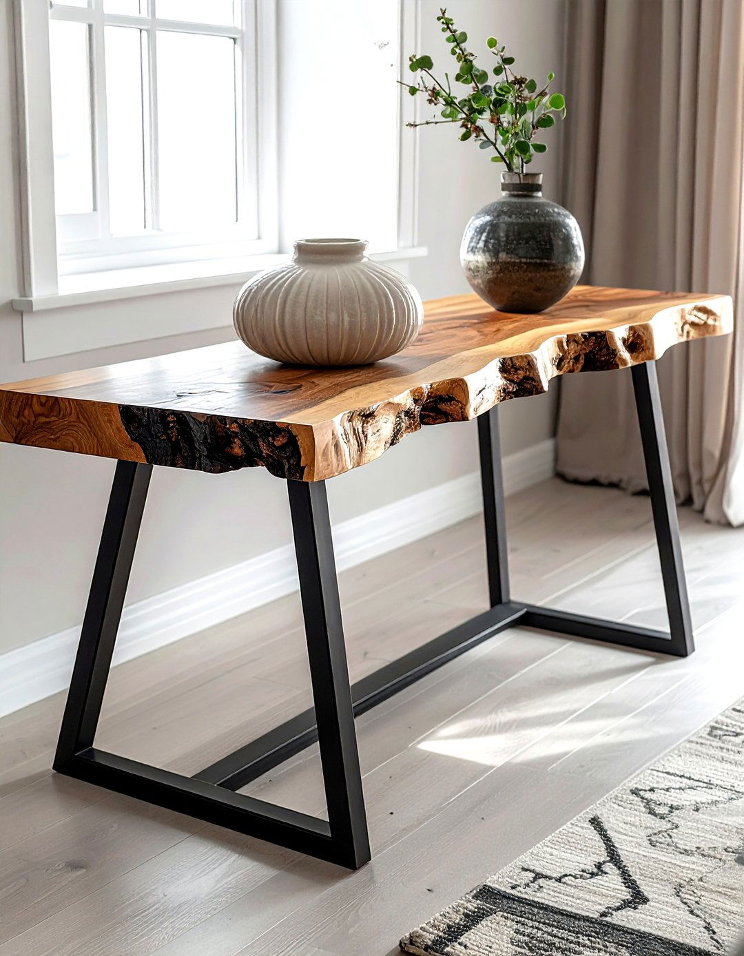 Live edge console table - 30 living room reclaimed furniture ideas