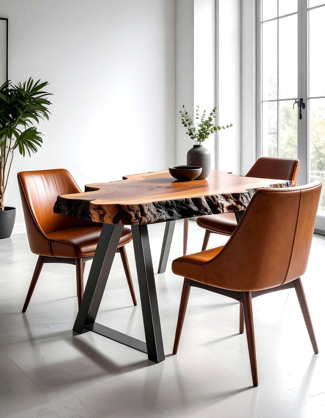 Live edge table with leather chairs - 30 live edge dining table ideas