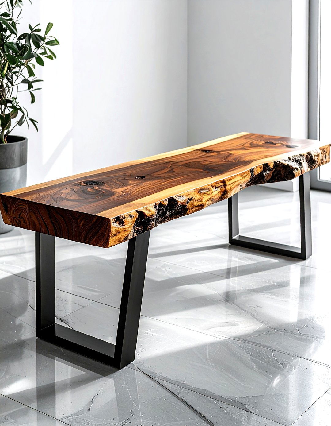 Live edge wood bench - 30 living room bench seat ideas