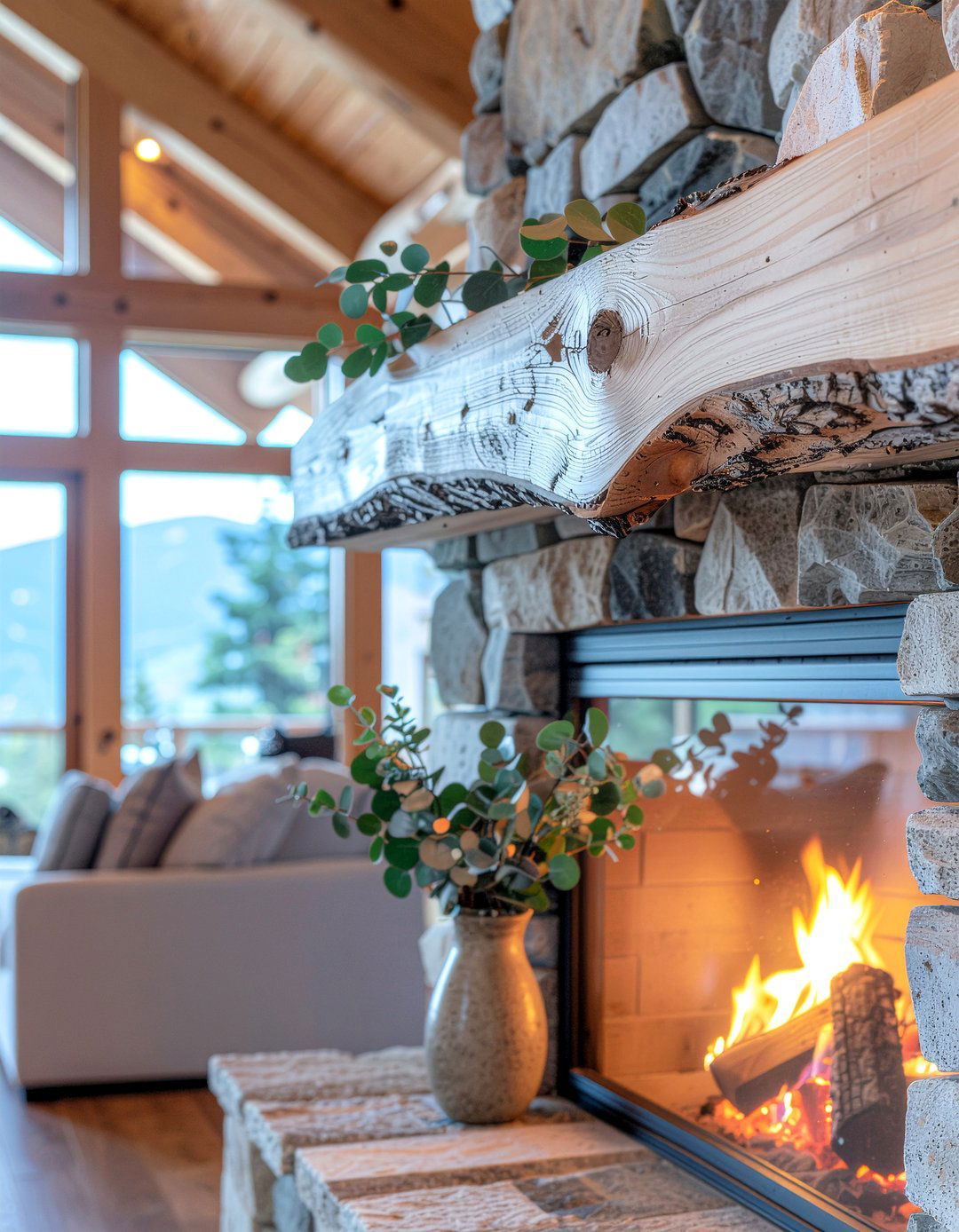 Live edge wood mantel - 30 woodland living room ideas