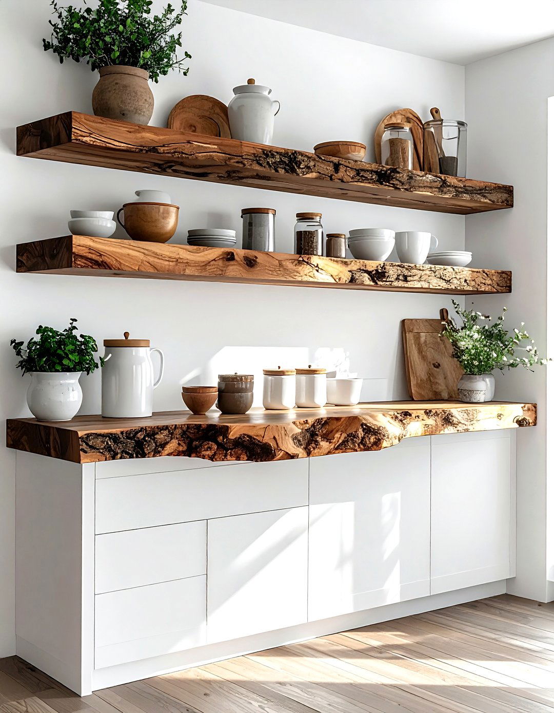 Live edge wood shelf - 30 natural home decor ideas