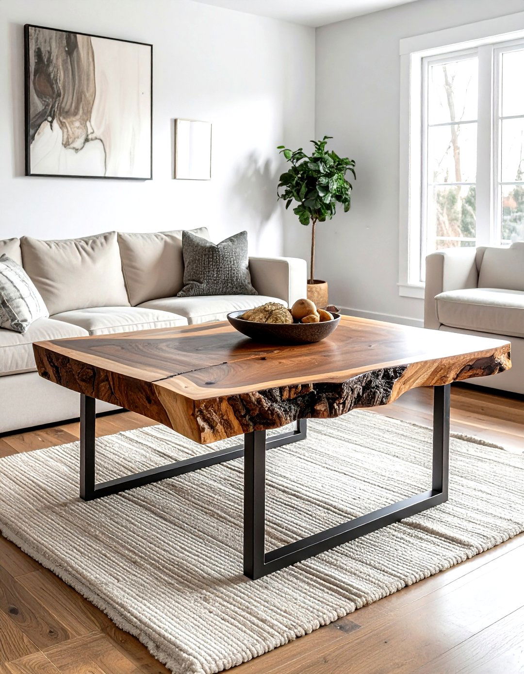 Live edge wood table - 30 living room statement piece ideas