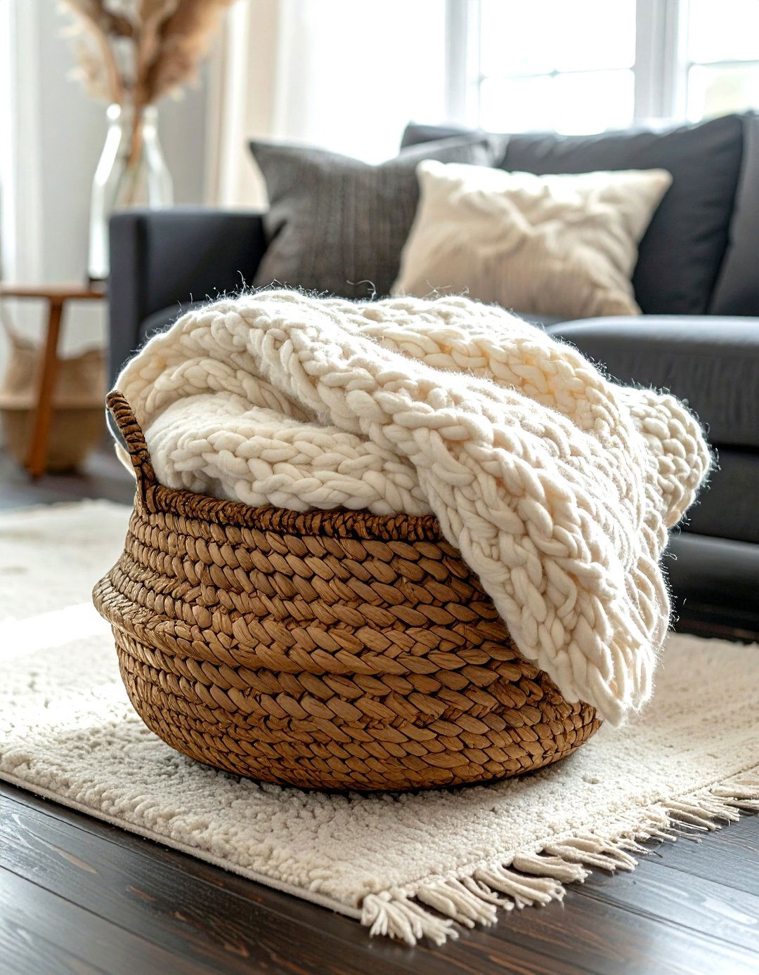 Living Room Blanket Basket - 30 belly basket ideas
