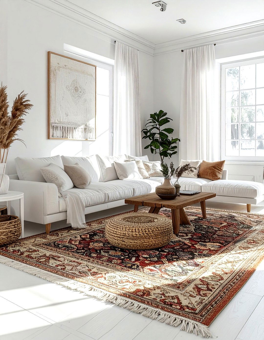 Living Room White Walls Rug Layering - 30 living room white walls