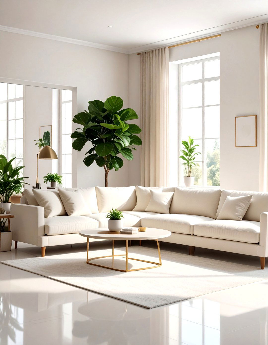 Living Room With Plants - 30 minimalist cream living room ideas