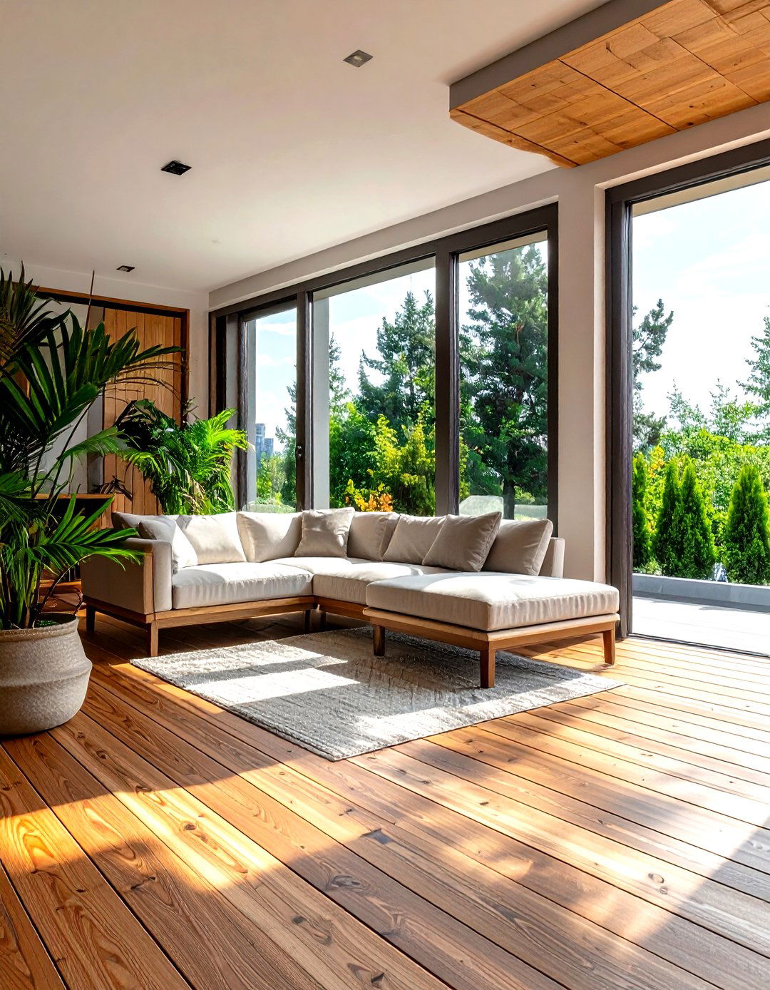 Living Room With Wood Decking - 30 living room with terrace ideas