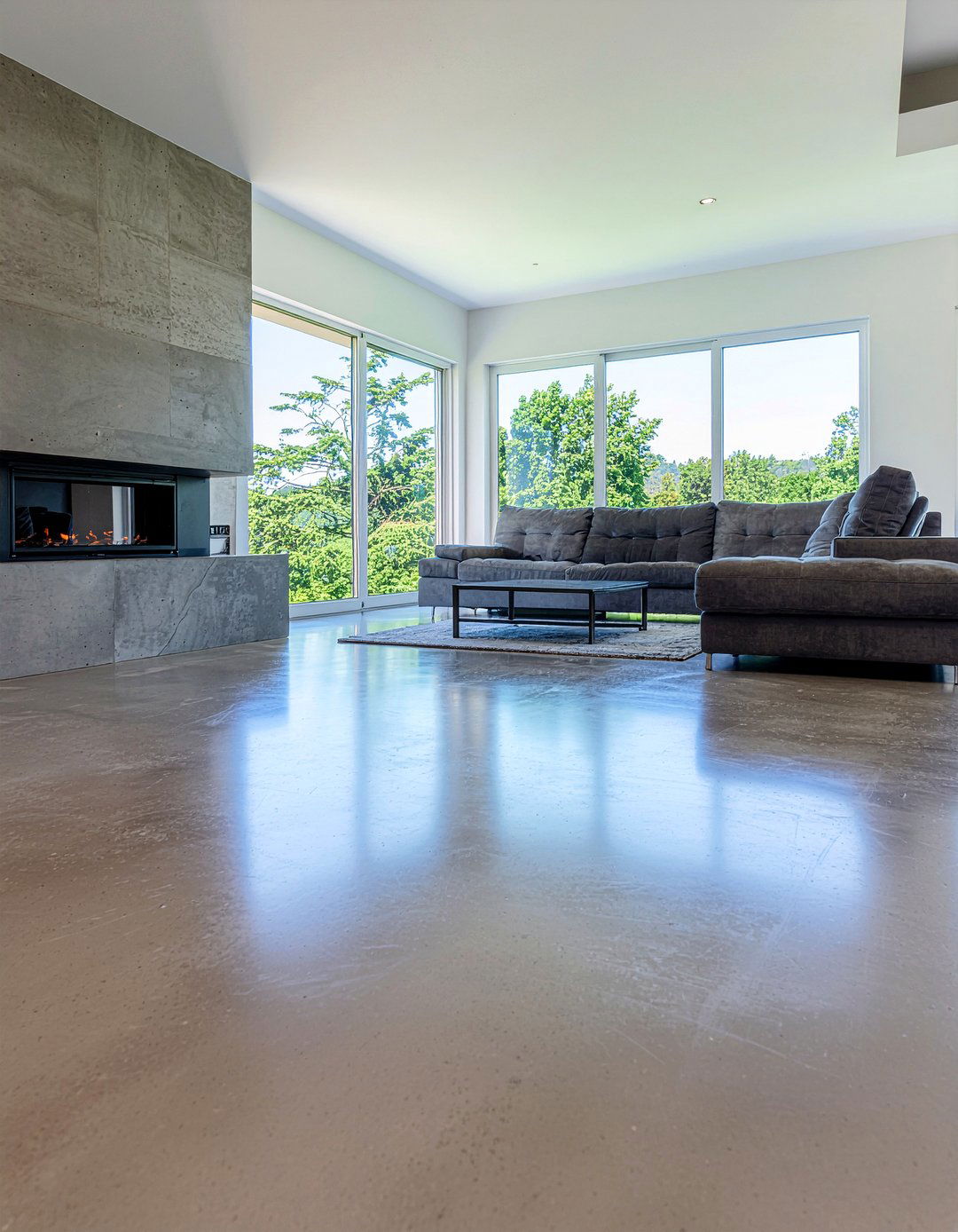 Living room concrete fireplace floor - 30 polished concrete living room ideas