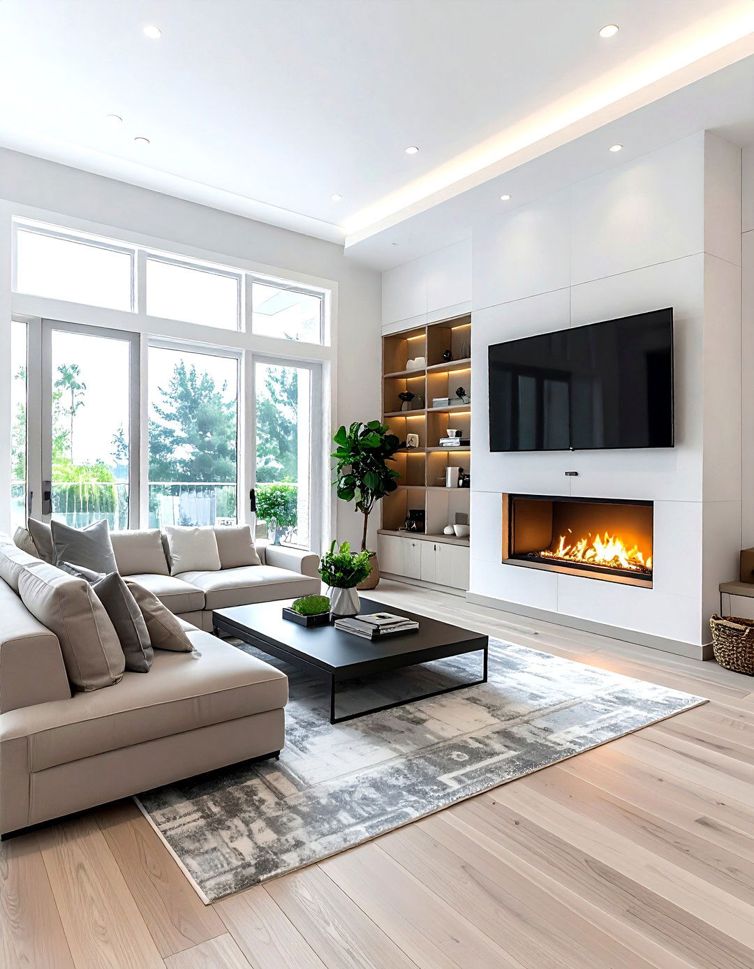 Living room with TV over fireplace - 30 living room layout ideas