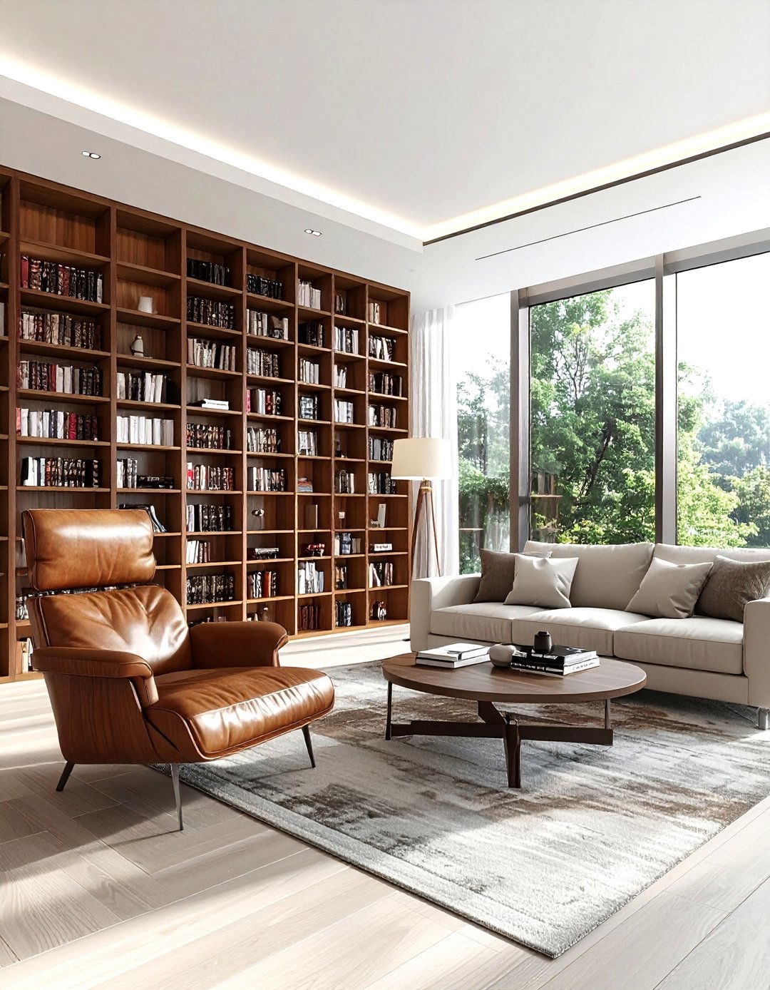 Living room with bookshelf wall layout - 30 living room furniture placement