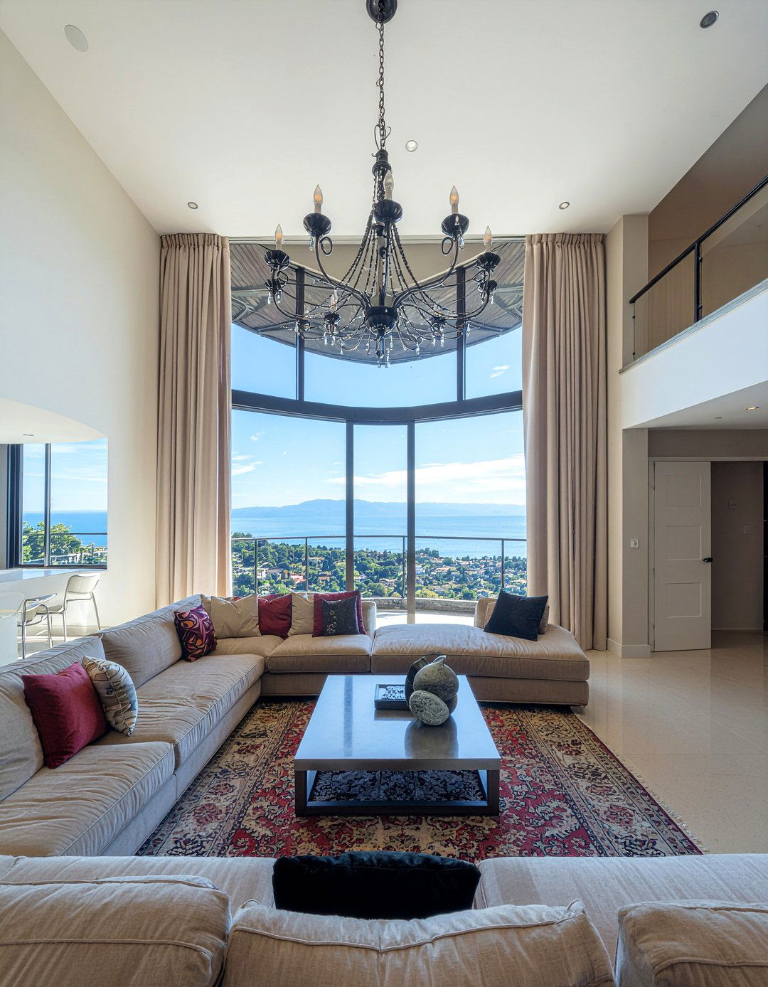 Living room with double height windows - 30 oddly shaped living room ideas