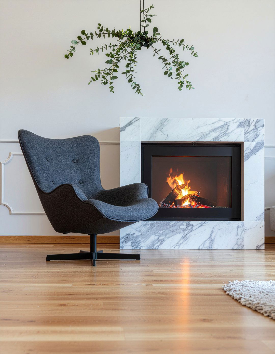 Living room with fireplace and Barcelona chair - 30 living room Barcelona chair ideas
