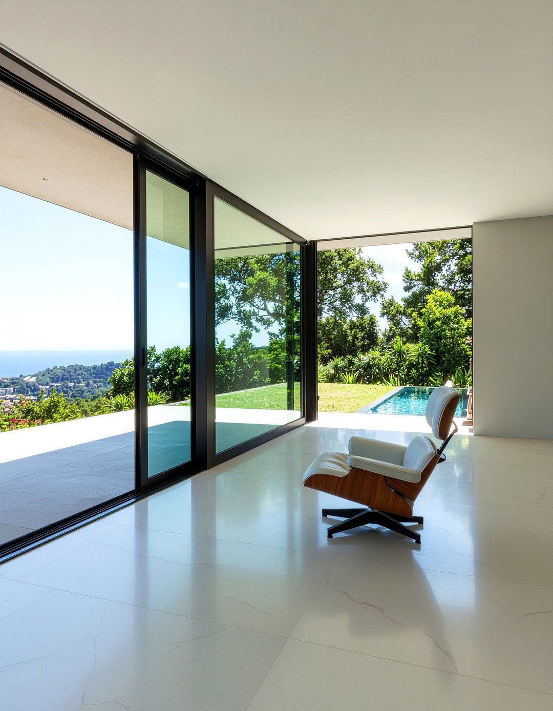 Living room with floor to ceiling windows - 30 living room Barcelona chair ideas