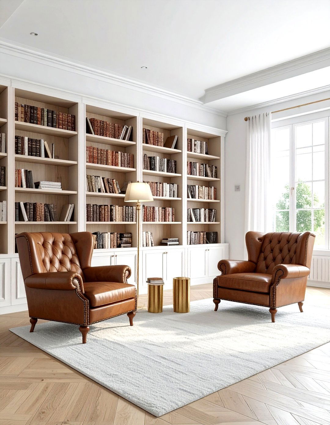 Living room with library wall - 30 living room layout ideas
