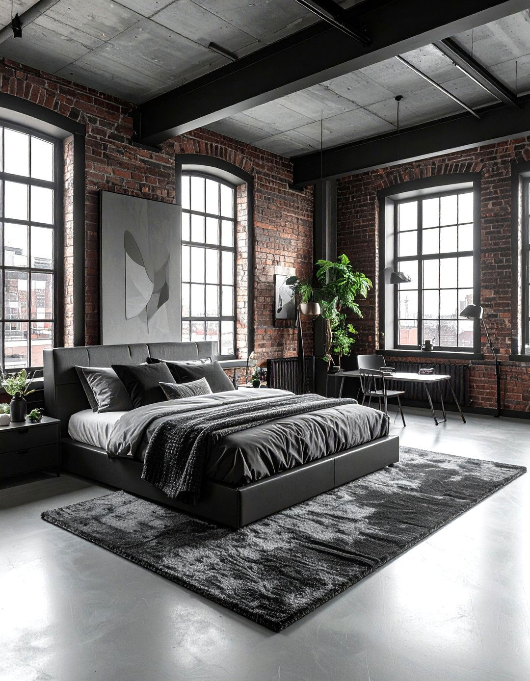 Loft Style Bedroom - 30 industrial black bedroom ideas
