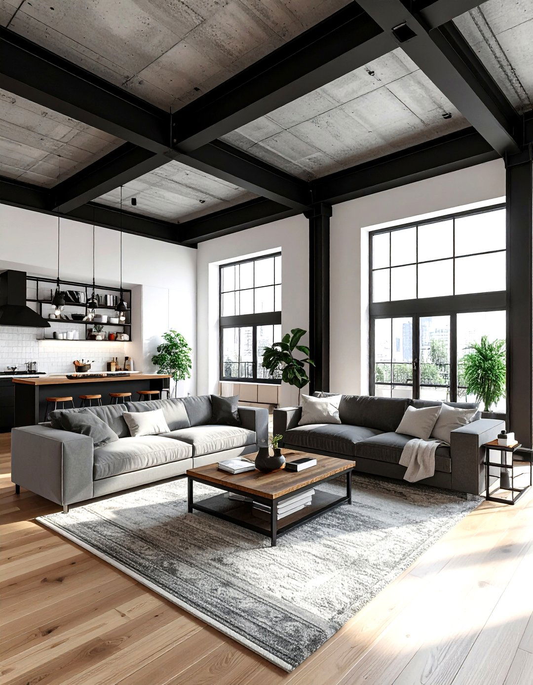 Loft Style Living Room Steel Beam - 30 living room post and beam ideas