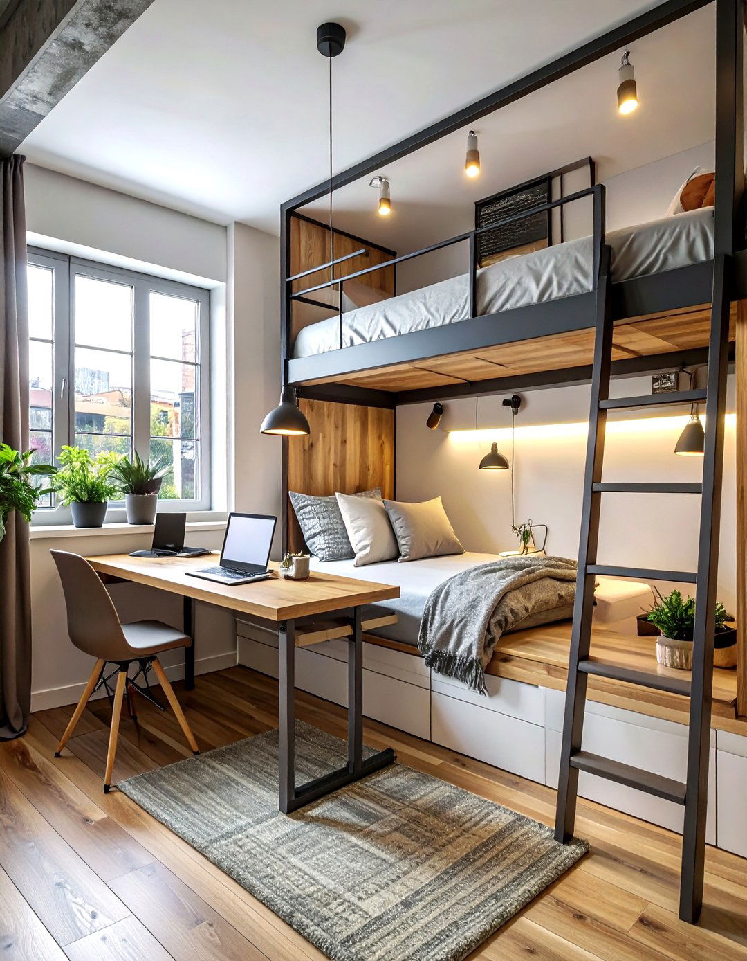 Loft beds with desks - 30 shared bedroom ideas