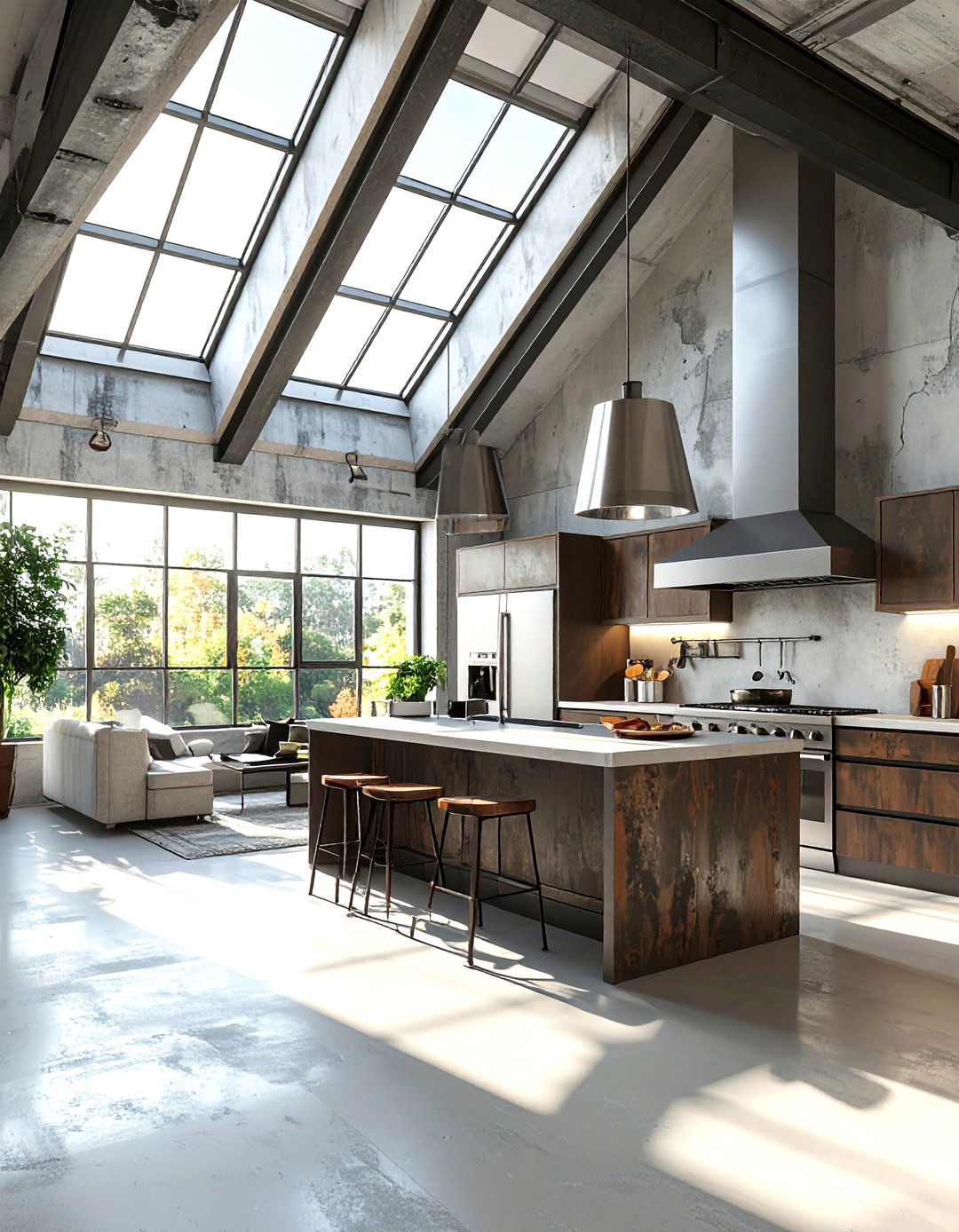 Loft kitchen with industrial skylights - 30 natural light kitchen ideas