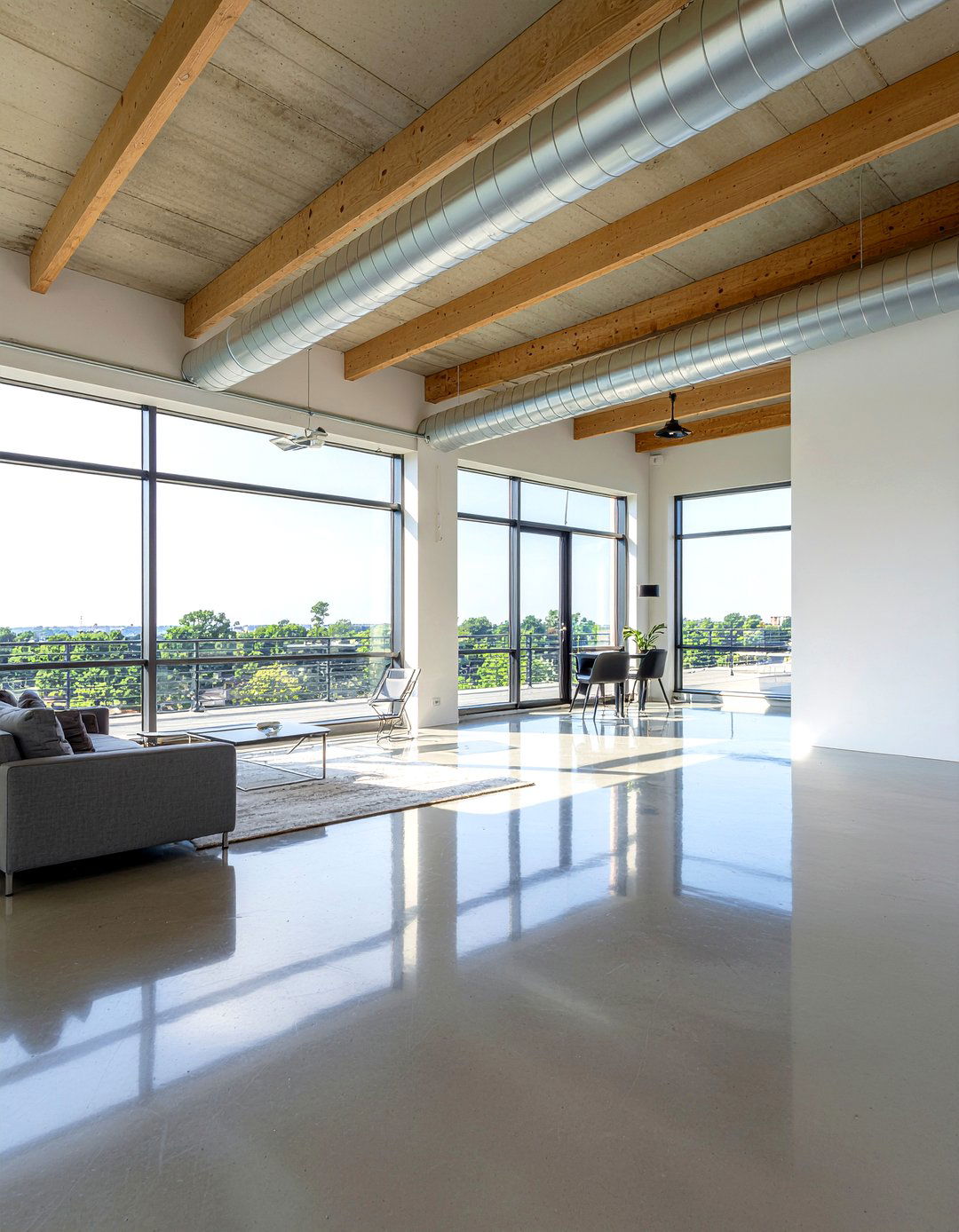 Loft style living room concrete floor - 30 polished concrete living room ideas