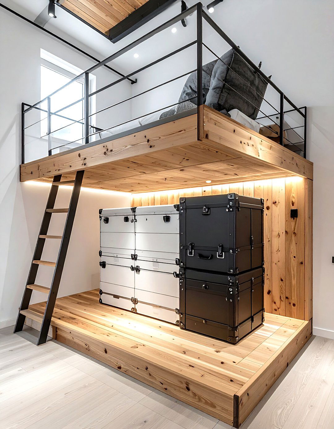 Lofted storage area - 30 living room overhead storage ideas