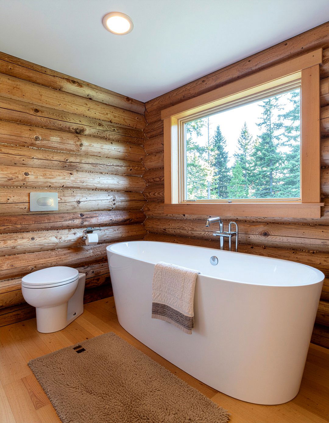 Log Cabin Wall - 30 lodge bathroom ideas