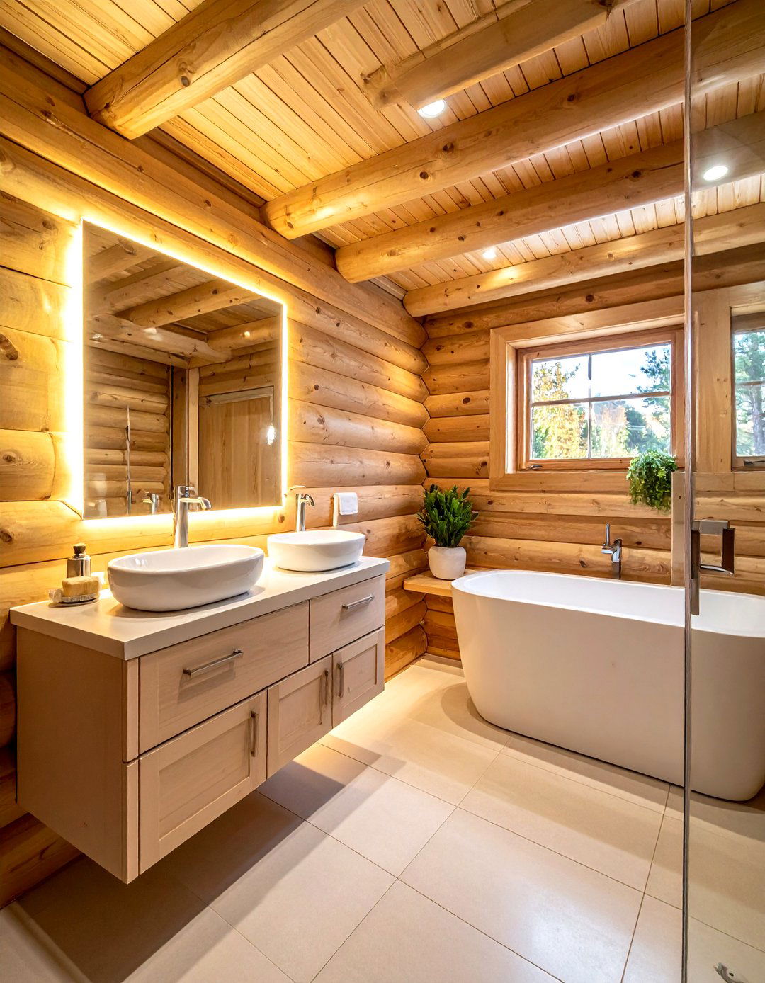 Log Cabin Walls - 30 cabin bathroom ideas
