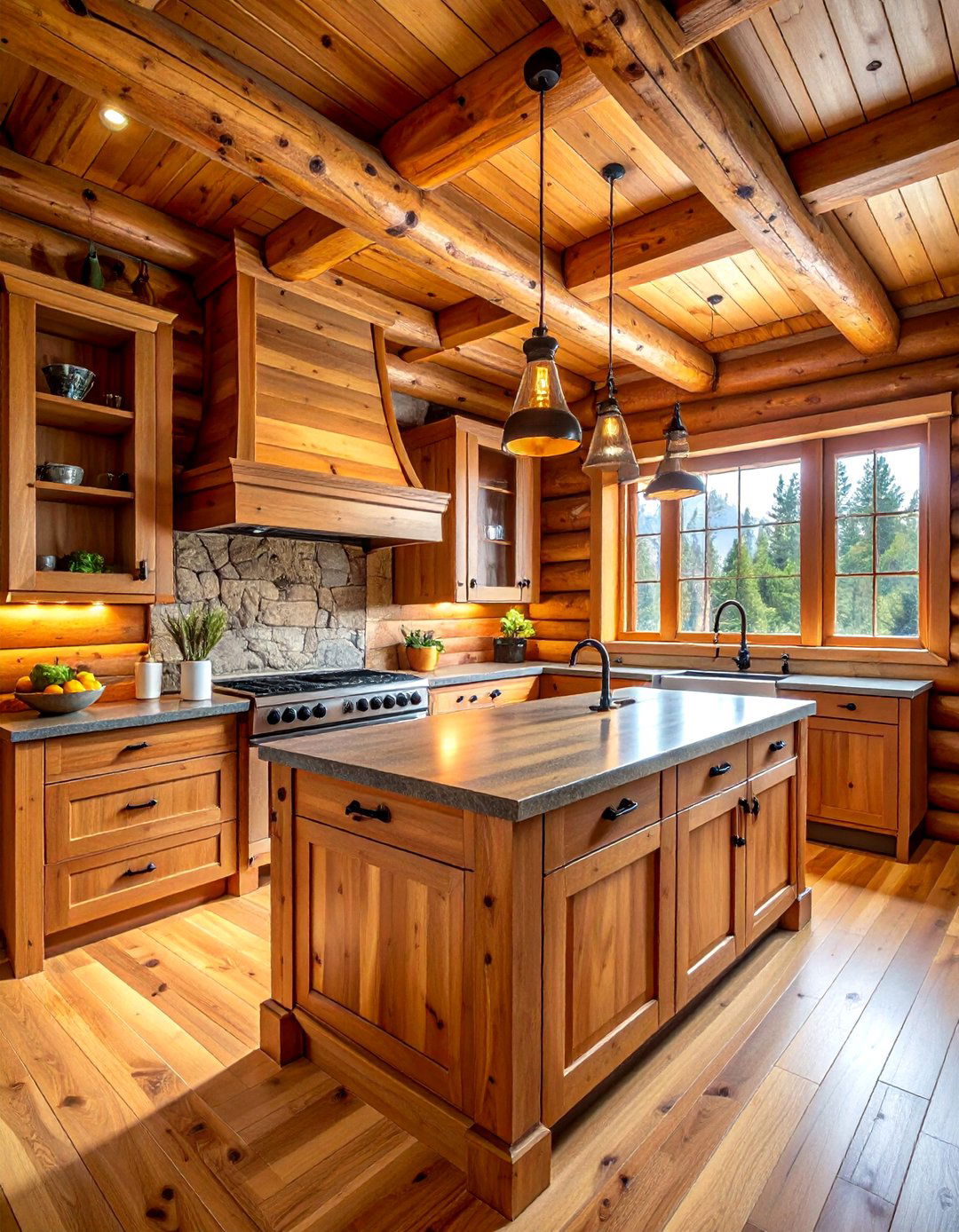 Log Wall Kitchen Cabinets - 30 cabin kitchen ideas