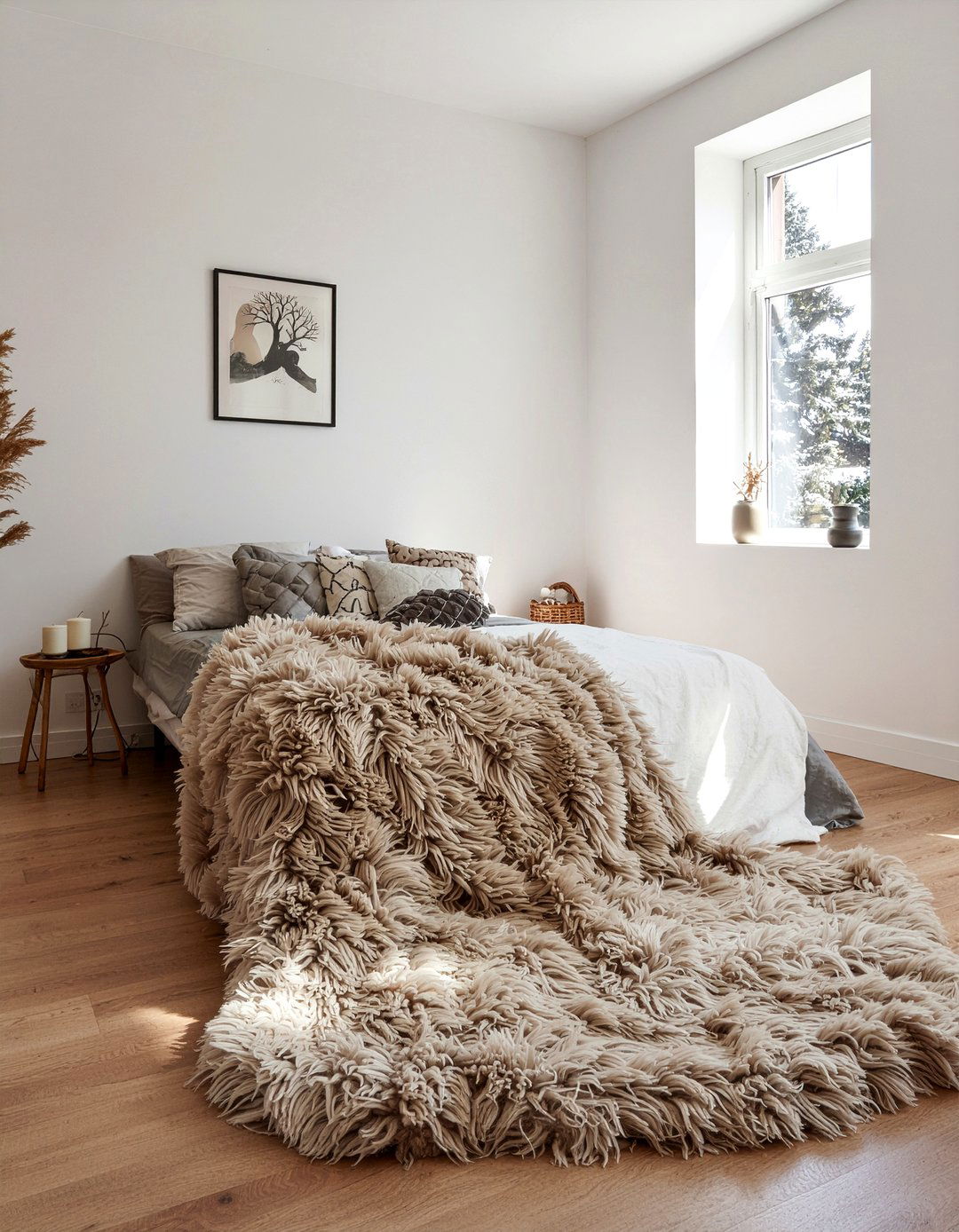 Long Pile Faux Fur Blanket - 30 faux fur bedroom ideas