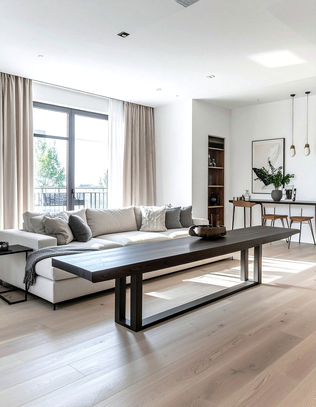 Long narrow entryway table behind sofa - 30 living room sofa table ideas