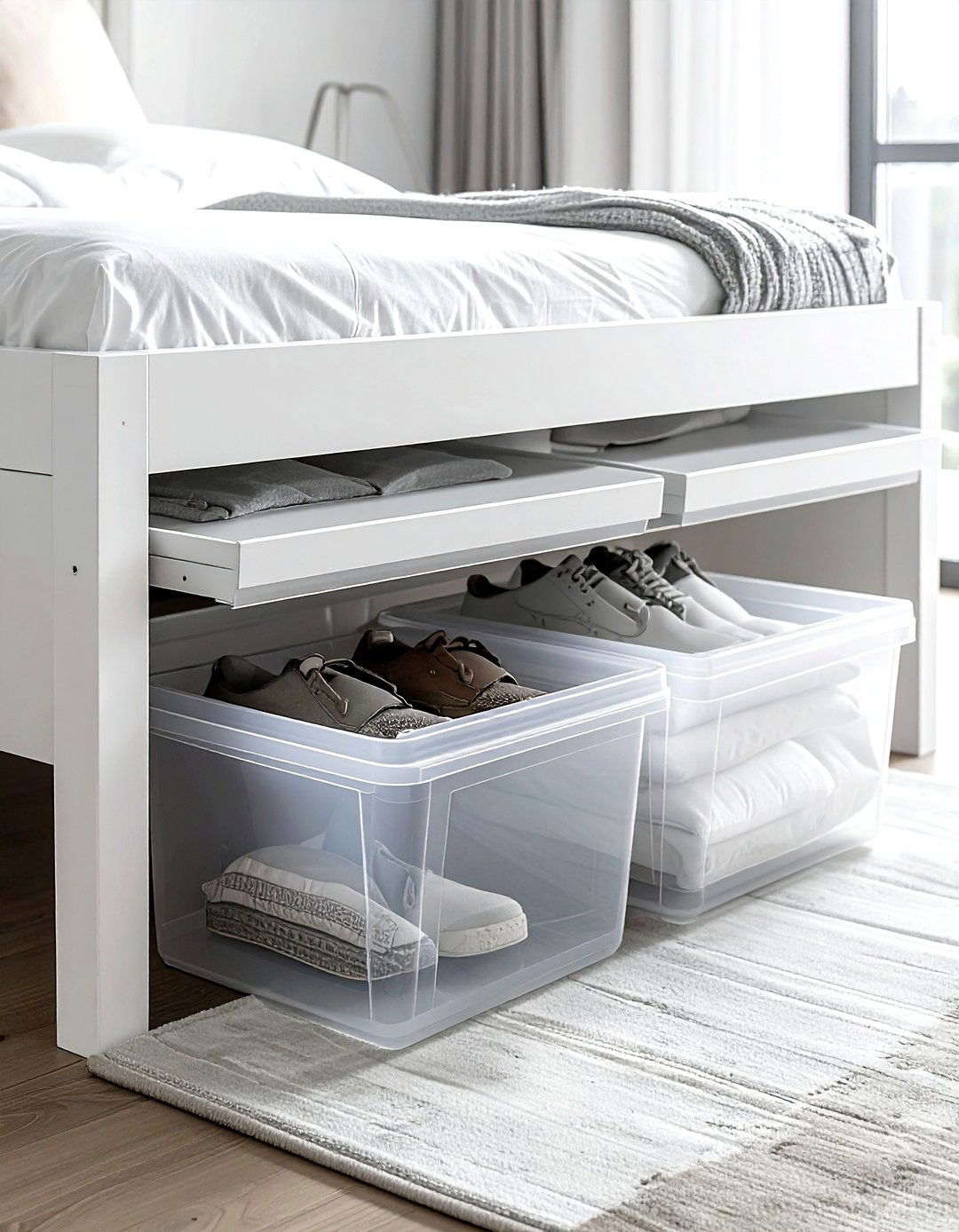 Low Profile Plastic Bins - 30 living room under bed storage ideas