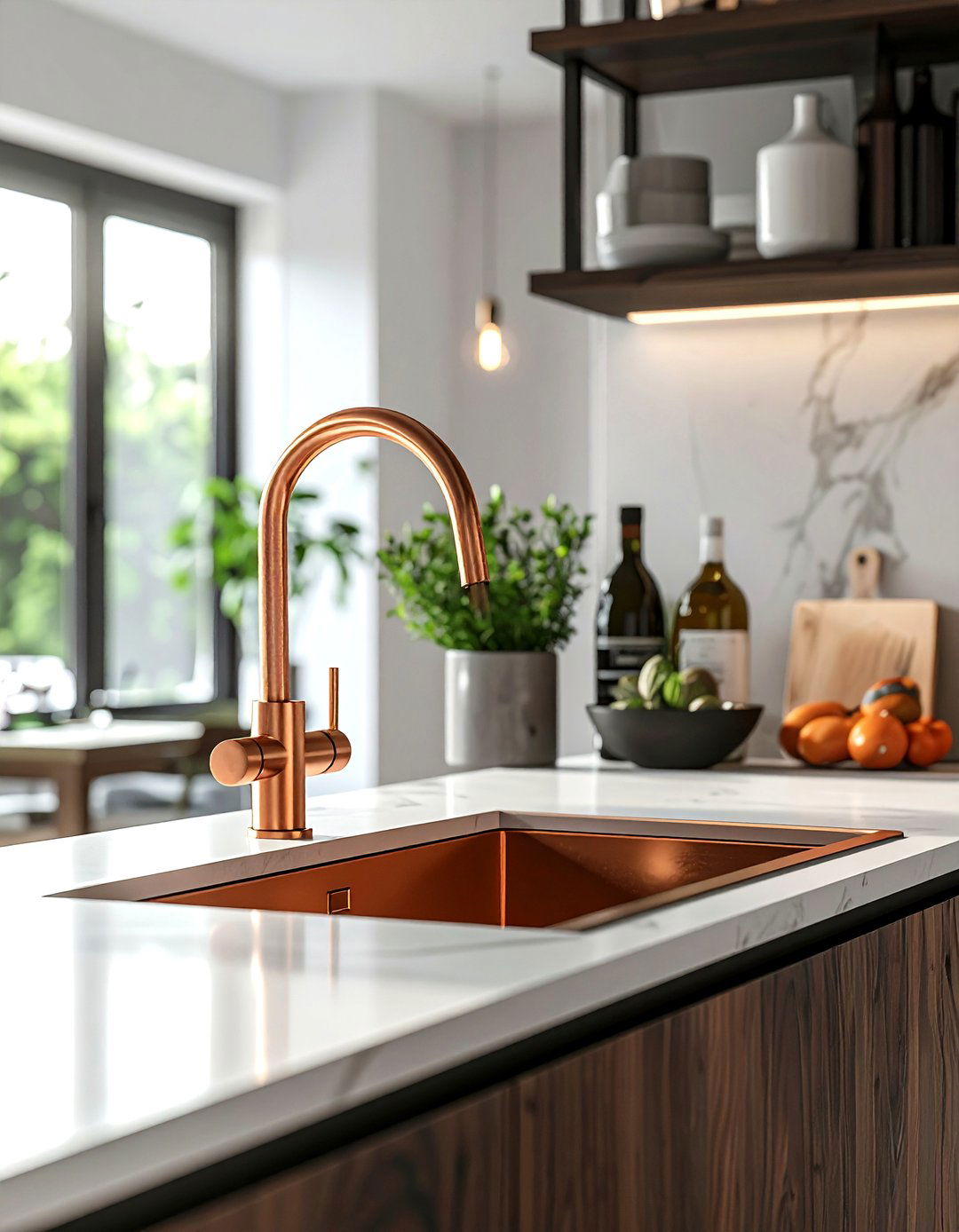 Low profile copper faucet for small sink - 30 copper kitchen faucet ideas