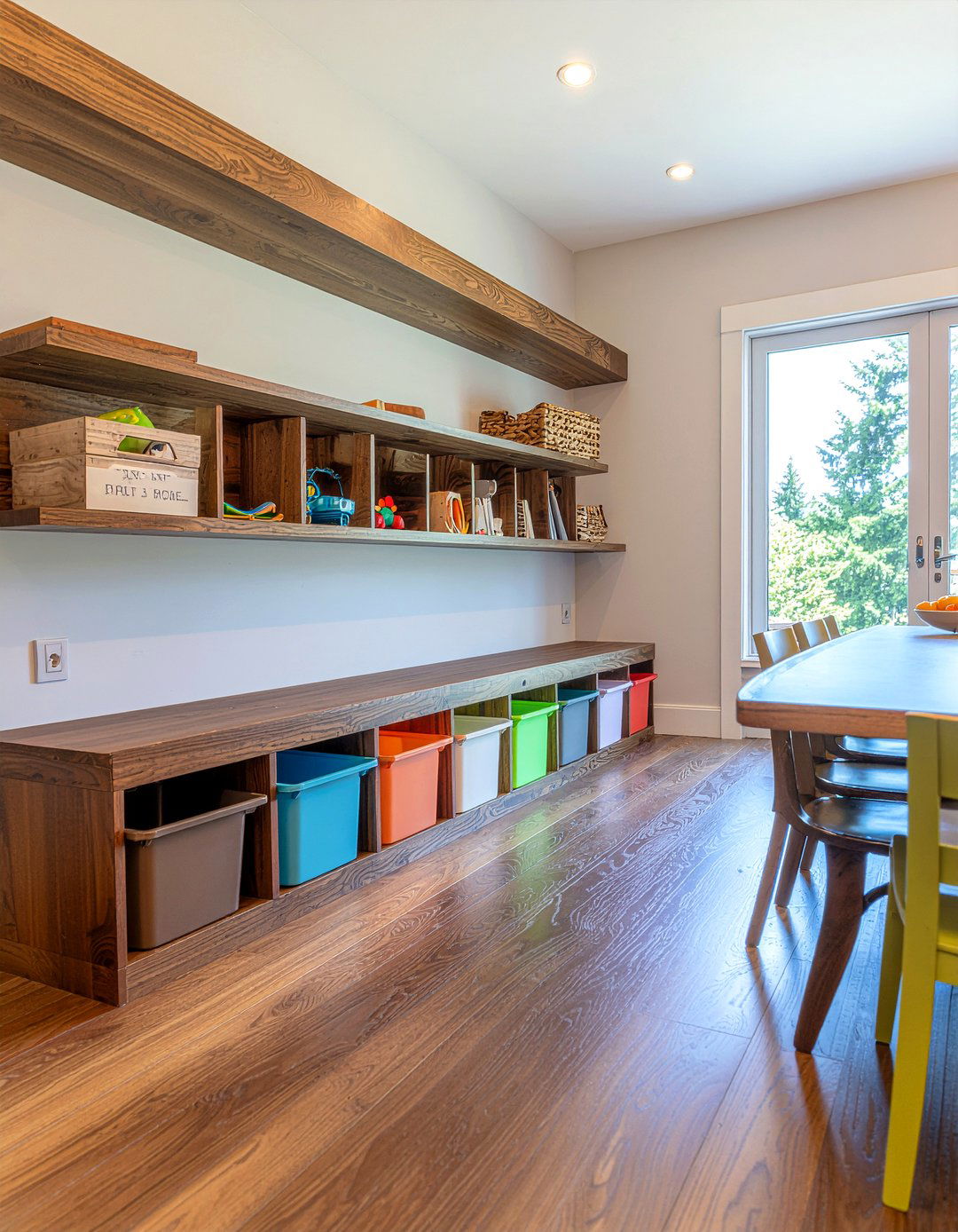 Low shelving for kids toys - 30 dining room playroom combo ideas