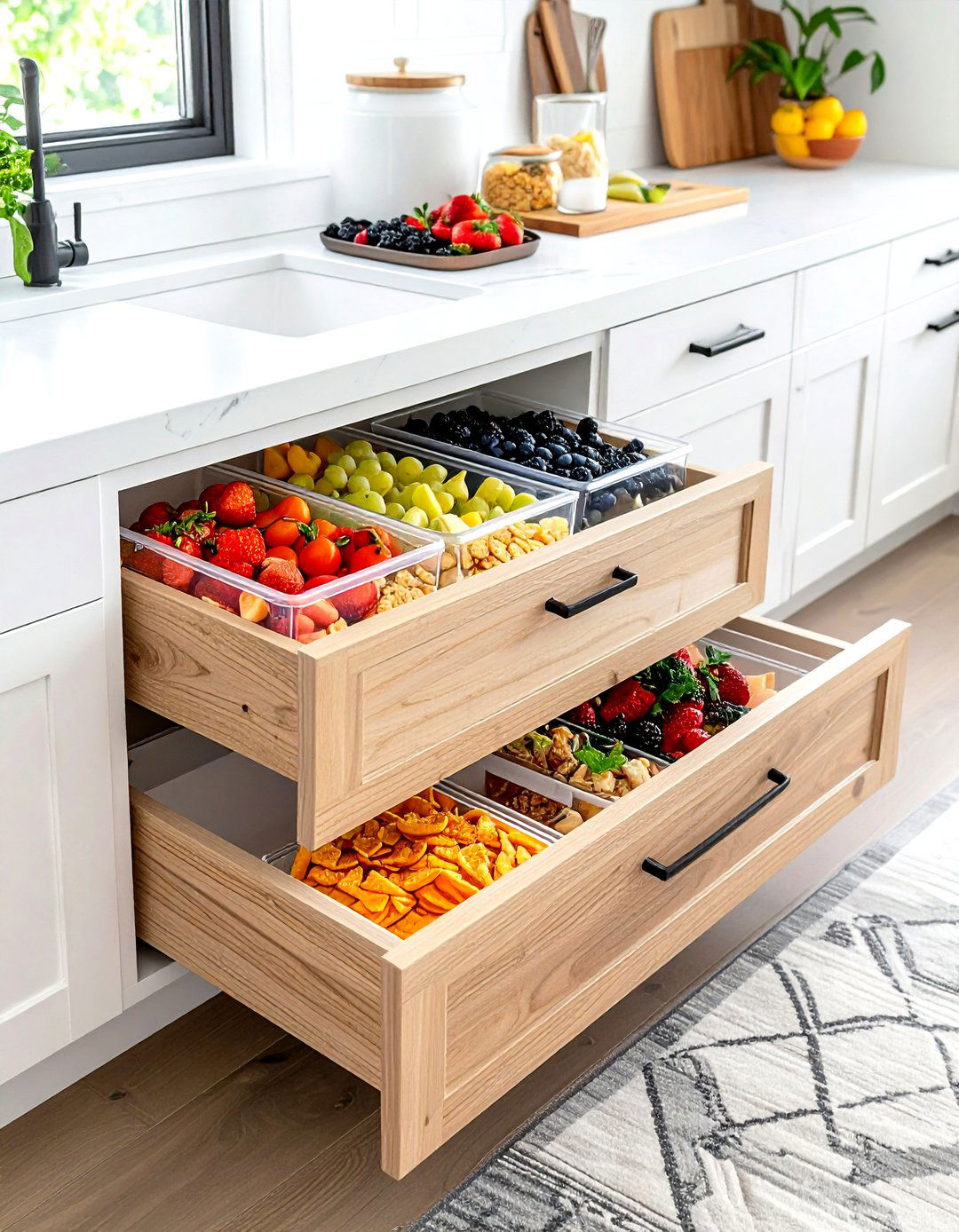 Lower Cabinet Snack Station - 30 kid-friendly kitchen ideas