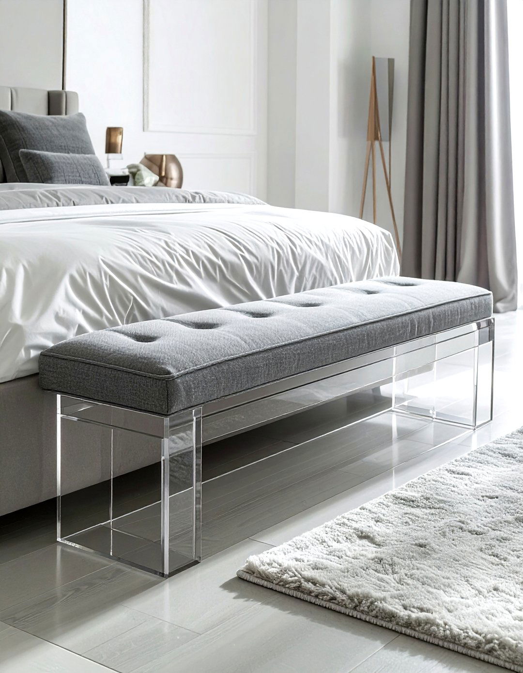 Lucite bench - 30 lucite decor ideas