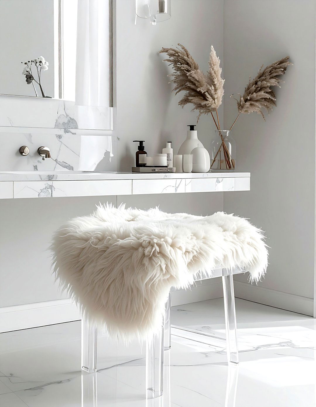 Lucite vanity stool - 30 bathroom seating arrangements ideas