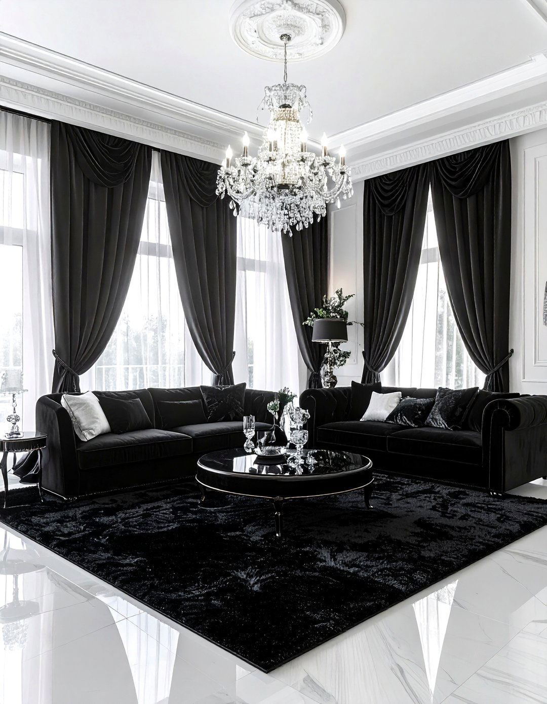 Luxe Black Velvet Living Room - 30 black living room furniture ideas