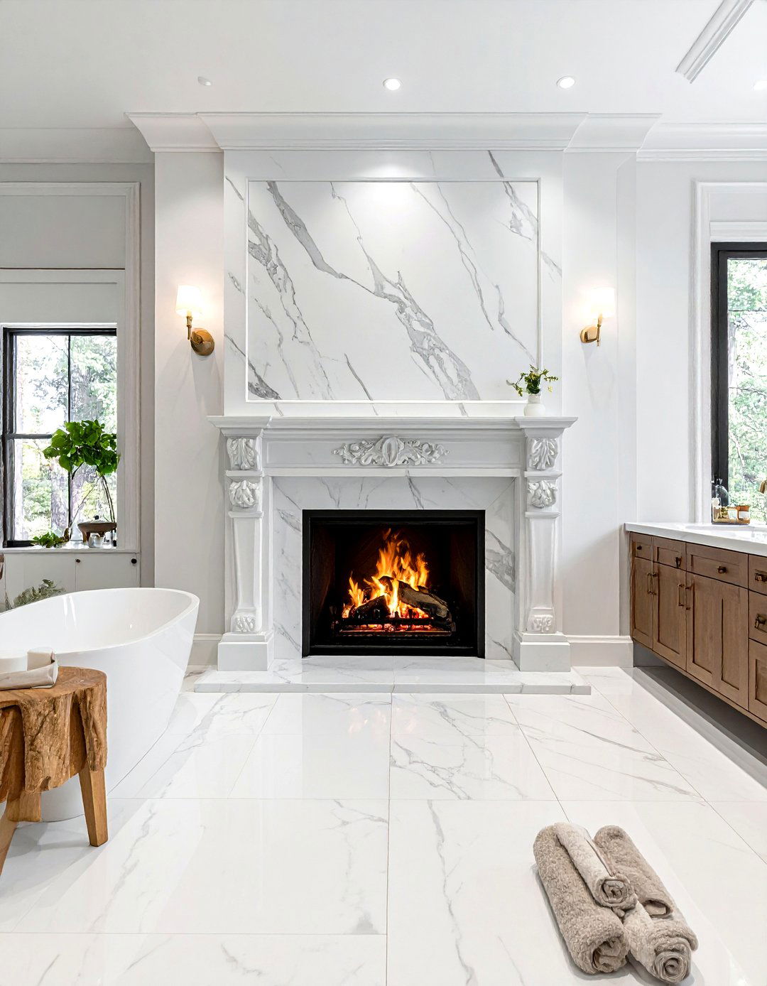 Luxury Bathroom Fireplace Surround - 30 bathroom with fireplace ideas