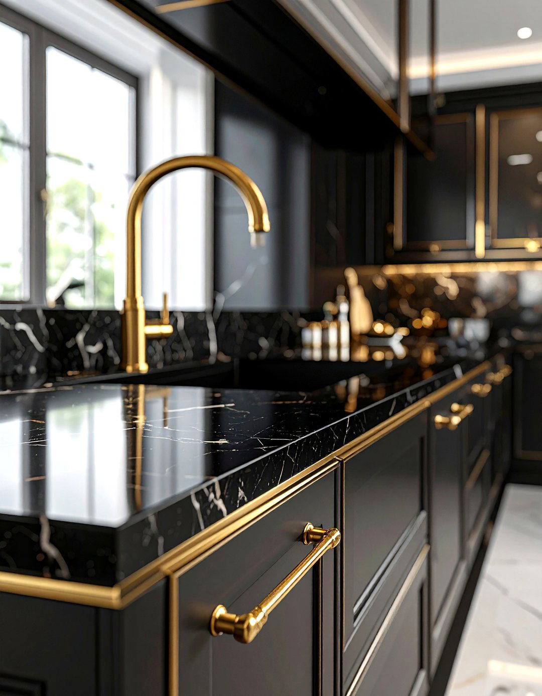 Luxury Black Countertop Brass Accents - 30 black countertop kitchen ideas