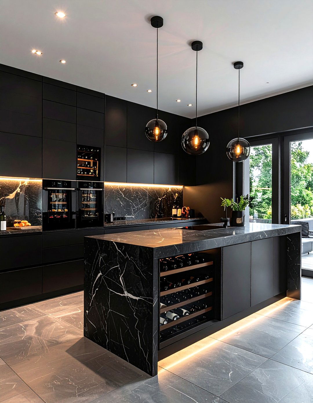 Luxury Black Kitchen With Wine Cooler - 30 dark black kitchen ideas