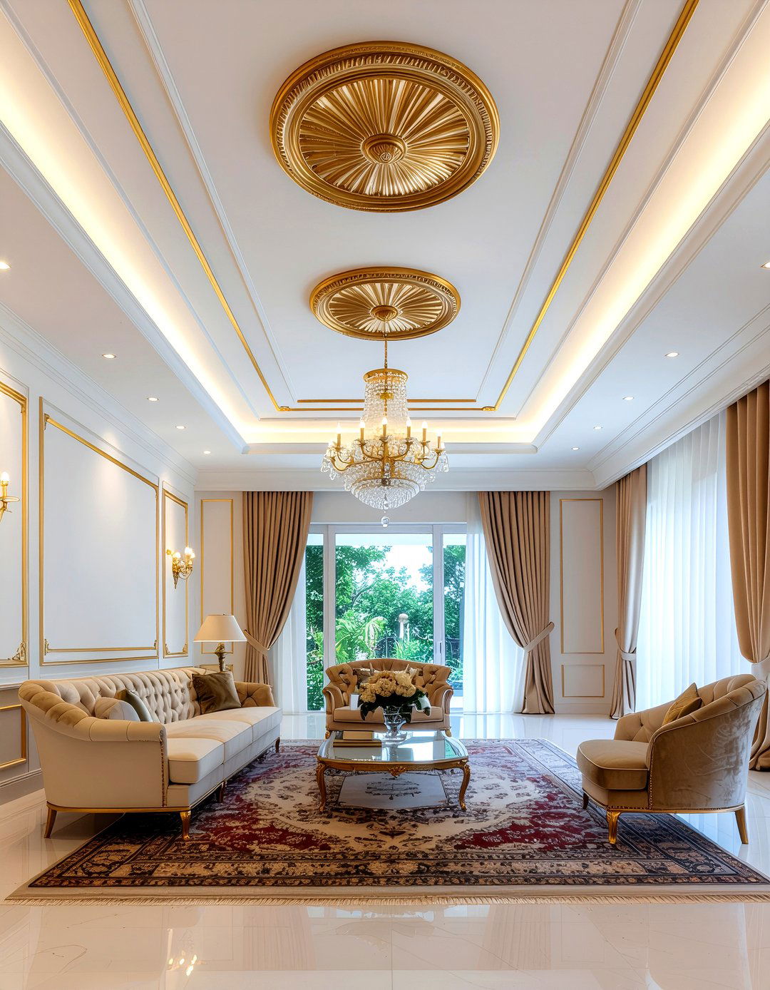 Luxury Gold Trim Ceiling - 30 living room coffered ceiling designs