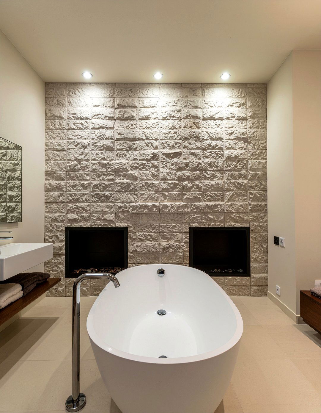 Luxury Spa Bathroom With Three Sided Fireplace - 30 freestanding tub with fireplace ideas