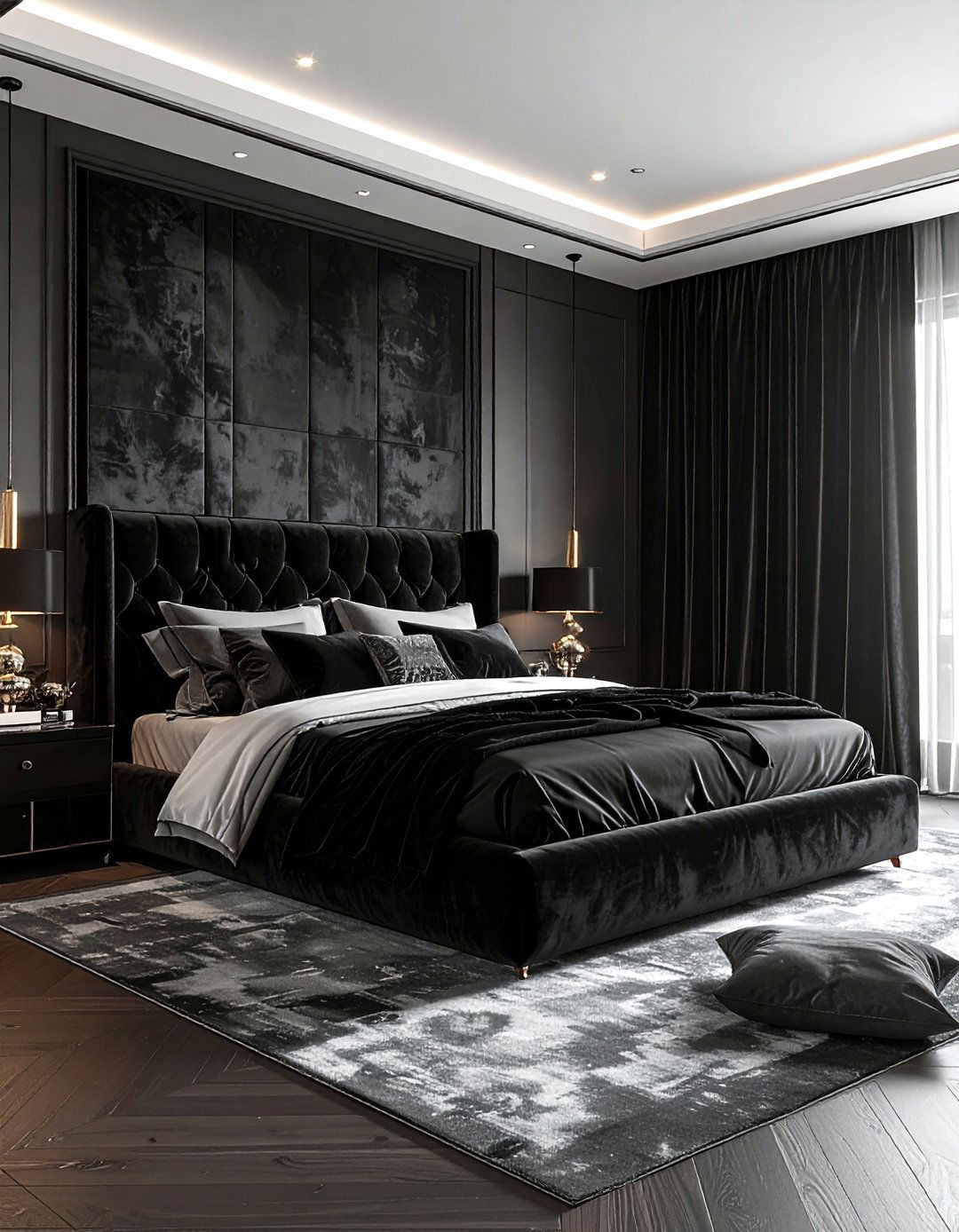 Luxury black velvet bedroom - 30 black bedroom decor ideas