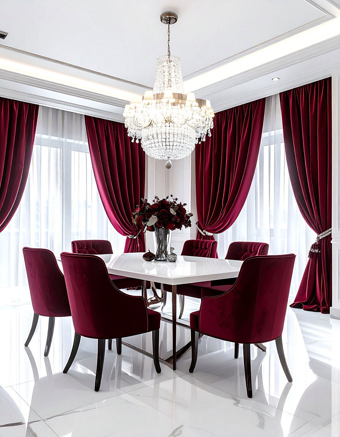 Luxury burgundy and white dining room - 30 burgundy and white dining room ideas