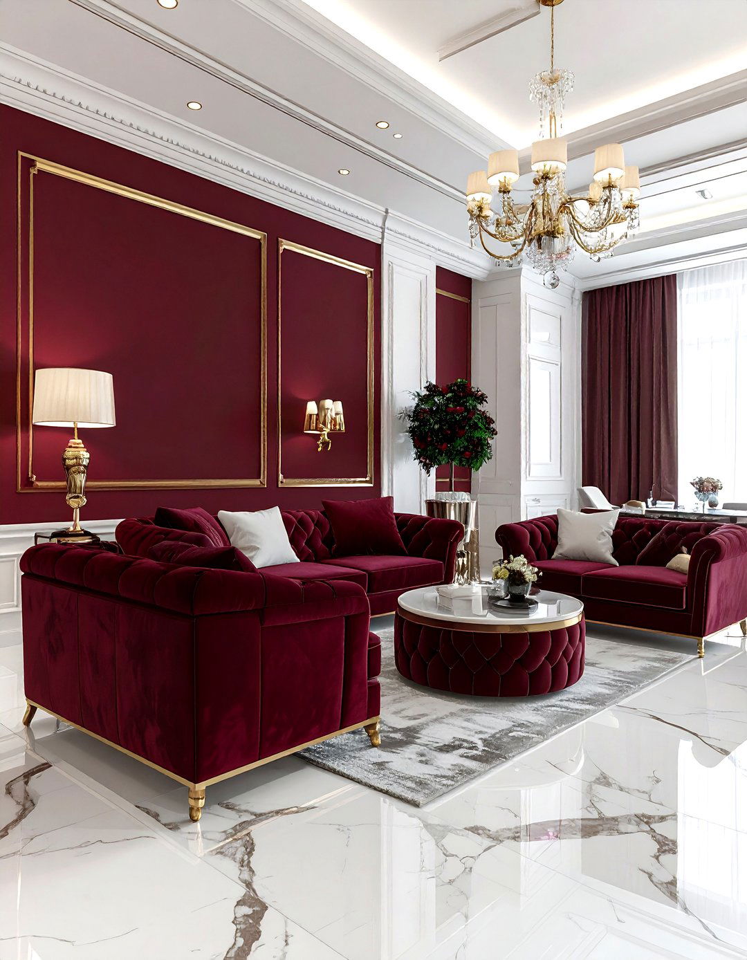 Luxury burgundy white lounge - 30 burgundy and white living room ideas