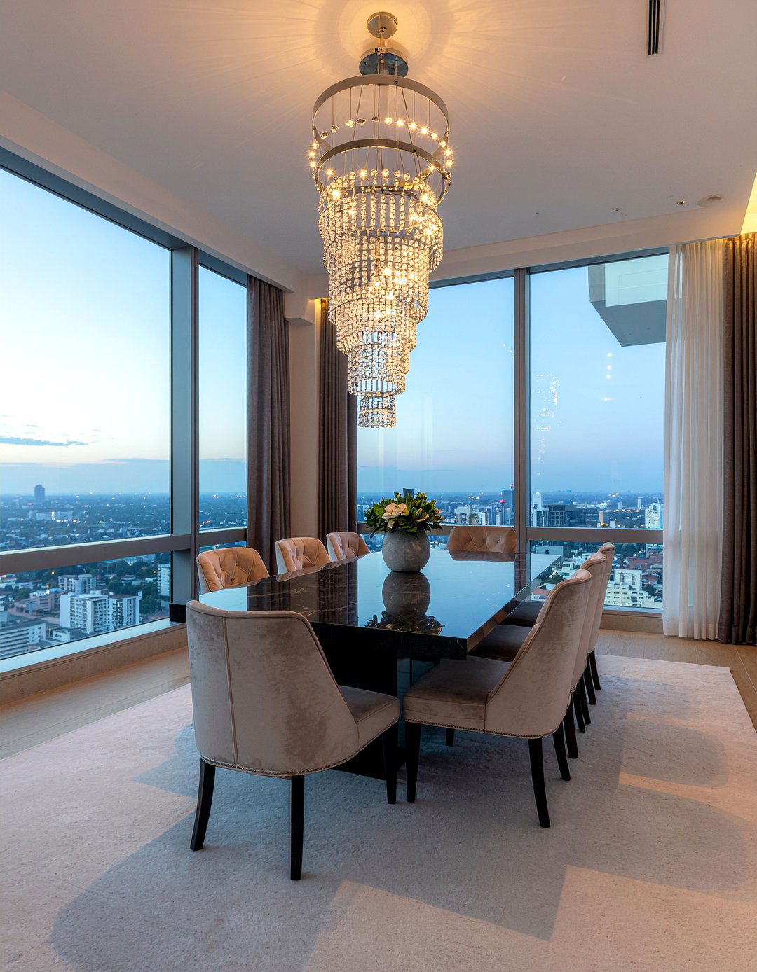 Luxury chandelier for dining room - 30 penthouse dining room ideas