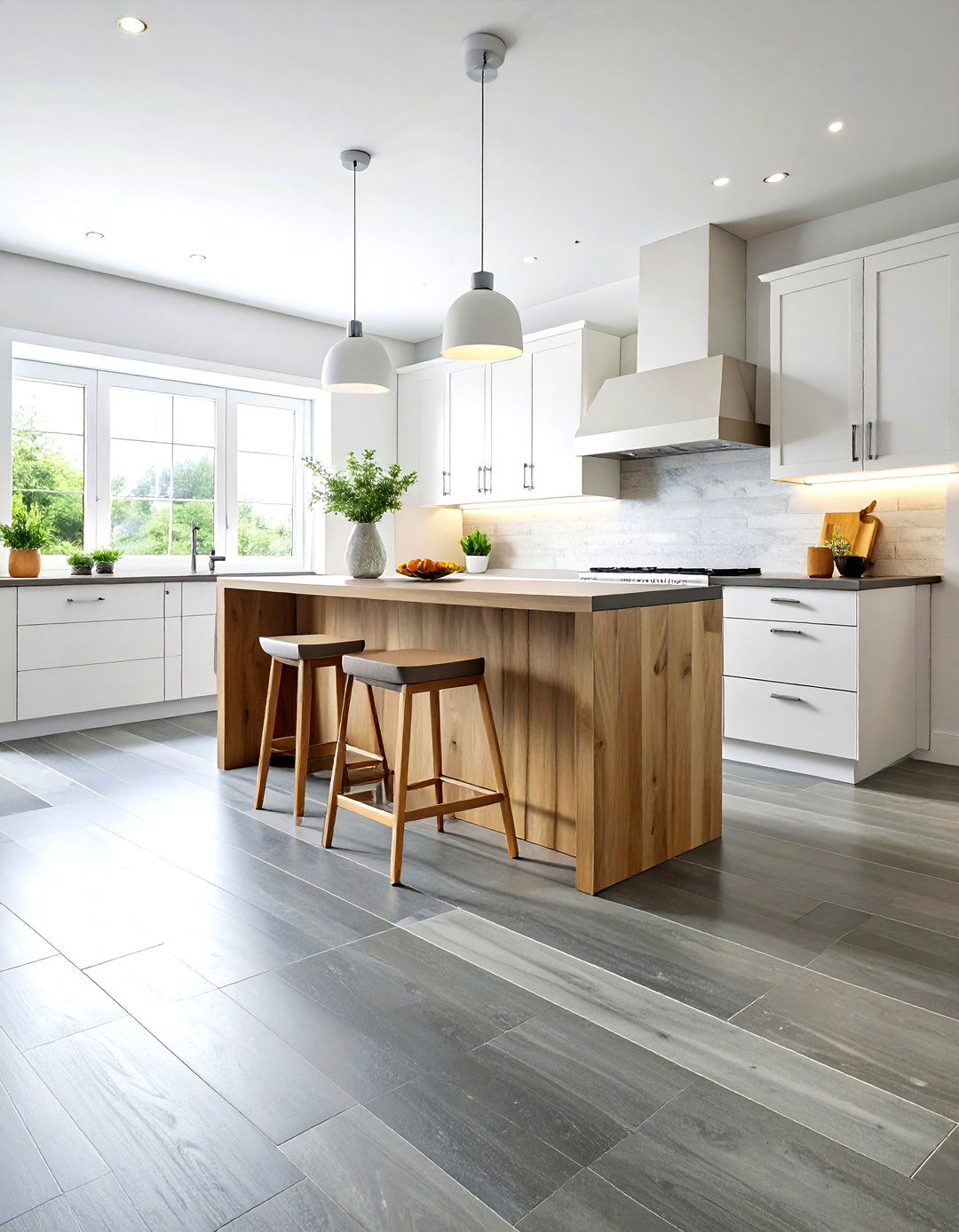 Luxury flooring with budget friendly island - 30 kitchen high-low mixing ideas