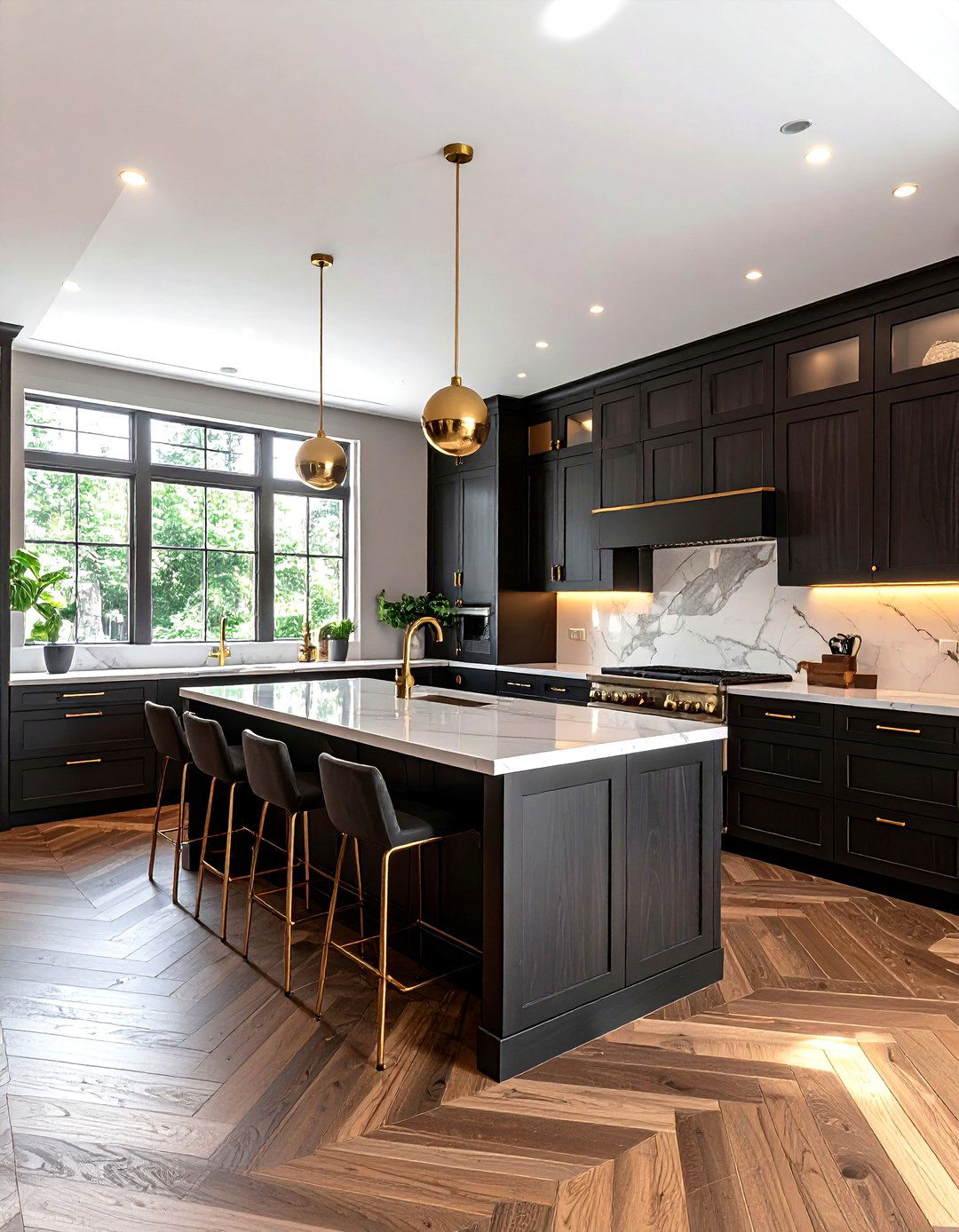 Luxury kitchen gold accents herringbone - 30 herringbone floor kitchen ideas