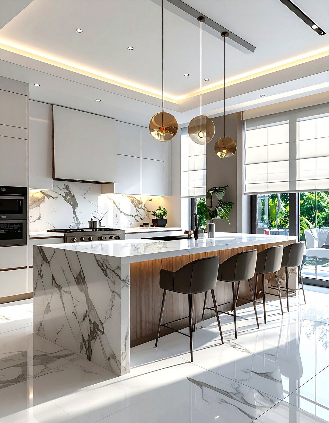 Luxury kitchen motorized roman shades - 30 kitchen blinds ideas